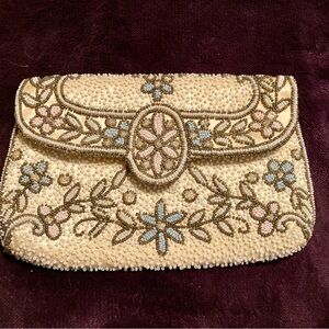 Elegant Beaded Floral Clutch - Hand Made in France